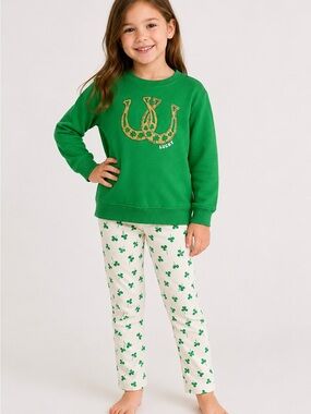 Kids Green Lucky Horseshoe Pajama Set